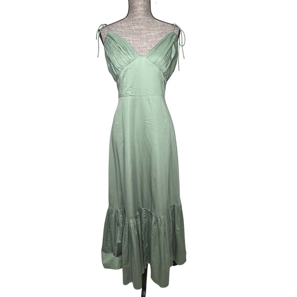 Abercrombie & Fitch Dress Womens XL Green Maxi Tie Strap Tiered Summer Sundress - Picture 5 of 11